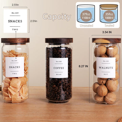 3 Set Glass Pantry Storage Jars with Acacia Airtight Lid - 35oz Thicken Glass Kitchen Canisters