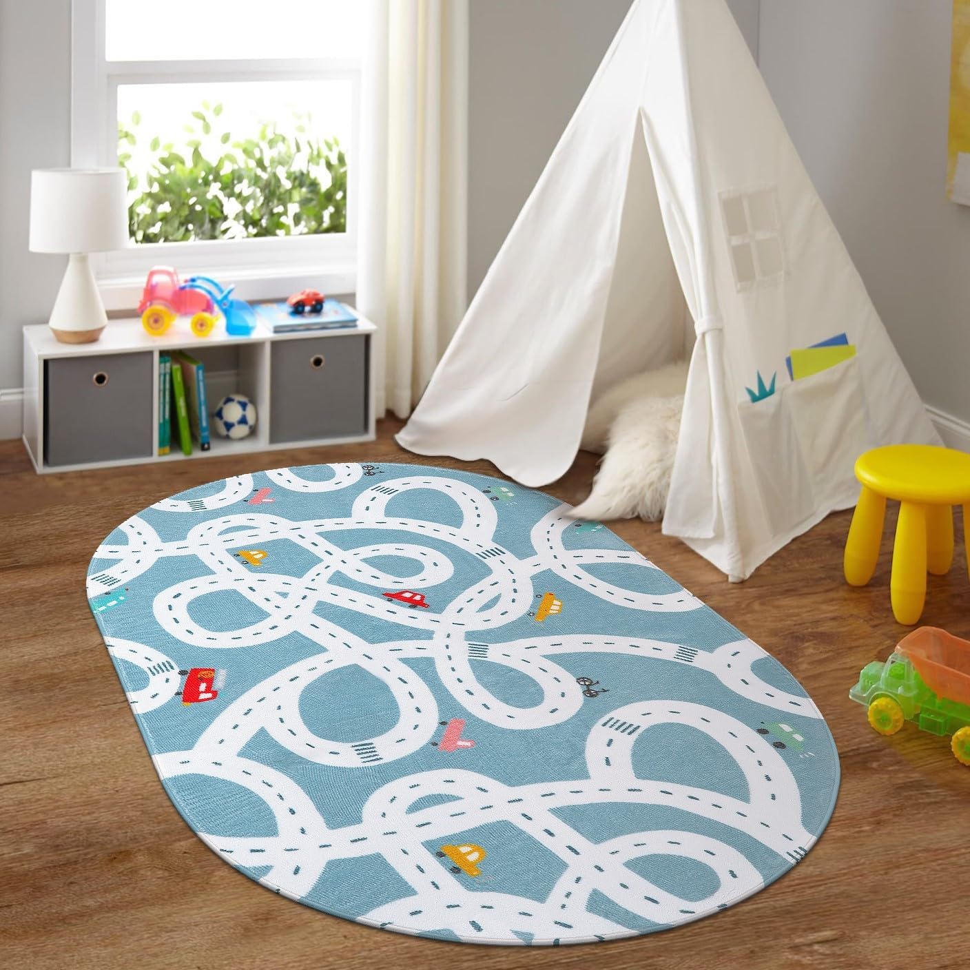 STARUIA Large Kids Playroom Rug, 4'x6' Washable Road Rug for Nursery, Non-Slip Fun Area Rugs for