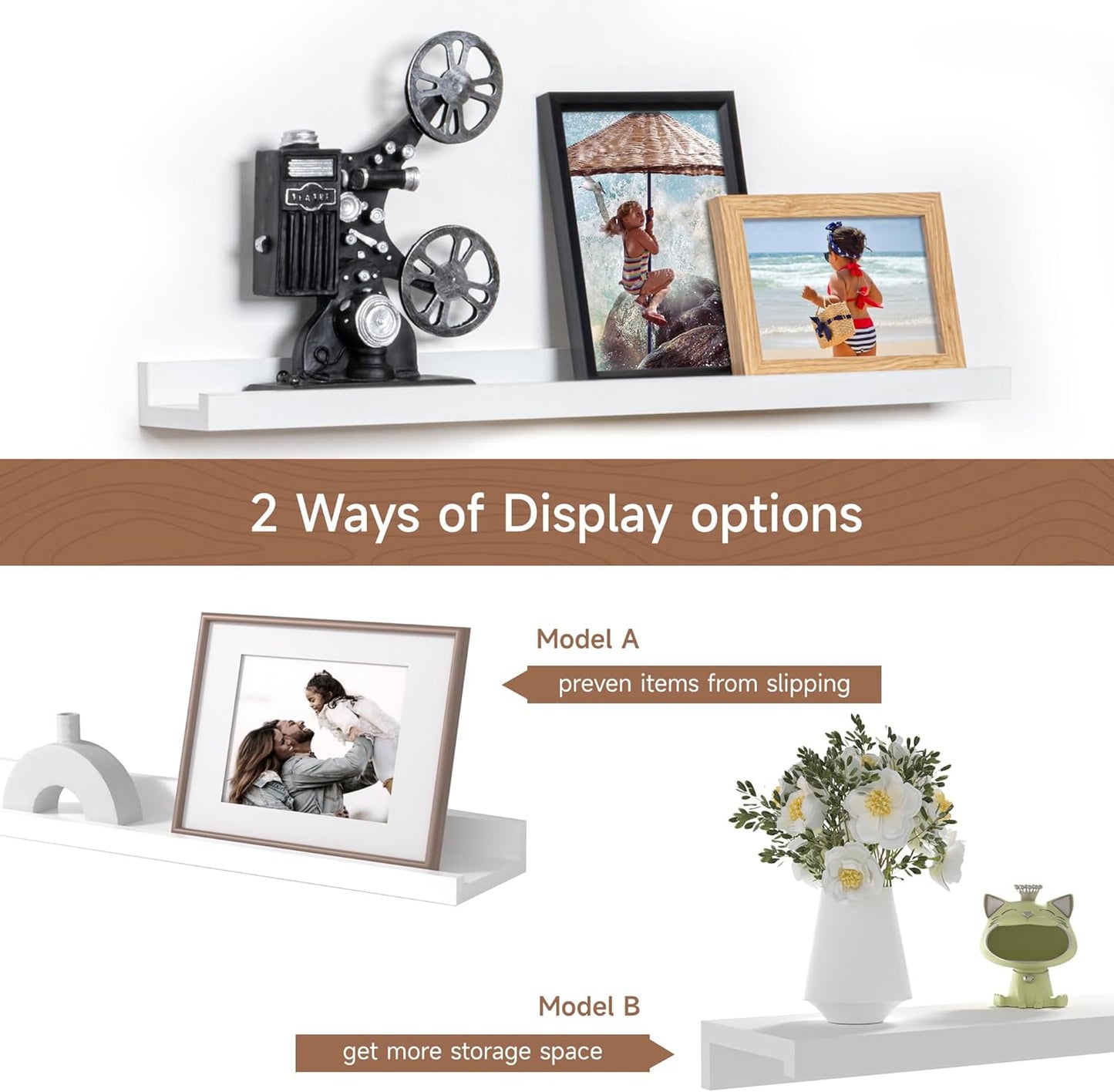 Fun Memories Picture Ledge Shelf, 24 Inch Floating Shelves Set of 2, Nursery Book Shelves for Toys