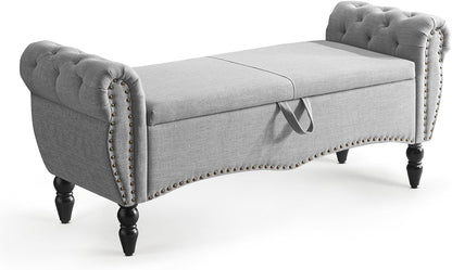 Furniliving 51.75" Storage Ottoman Bench for Living Room, Modern Bedroom Bench with Rolled Arm