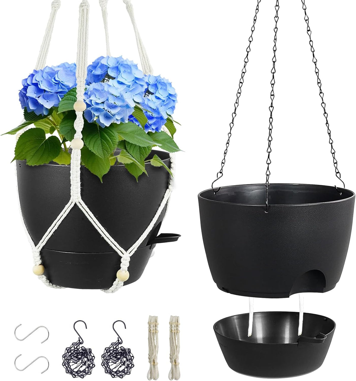 10 inch Self Watering Hanging Planters, 2 Pack Hanging Baskets for Indoor Outdoor Plants, Hanging