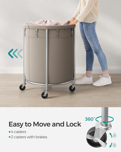 SONGMICS Laundry Basket with Wheels, 29 Gal., Steel Frame, Removable Bag
