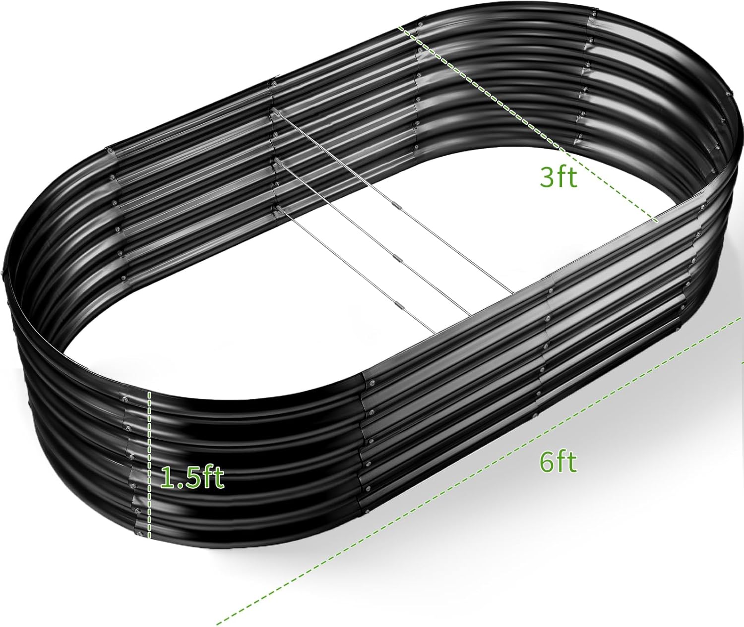 Land Guard 6x3x1.5ft Galvanized Raised Garden Bed Kit, Metal Planter Boxes Outdoor, Oval Metal