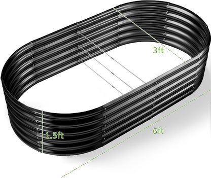 Land Guard 6x3x1.5ft Galvanized Raised Garden Bed Kit, Metal Planter Boxes Outdoor, Oval Metal