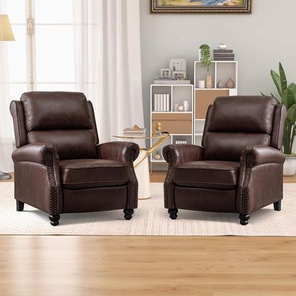 CANMOV Pushback Recliner Chair Set of 2，Leather Armchair Push Back Recliner with Rivet Decoration