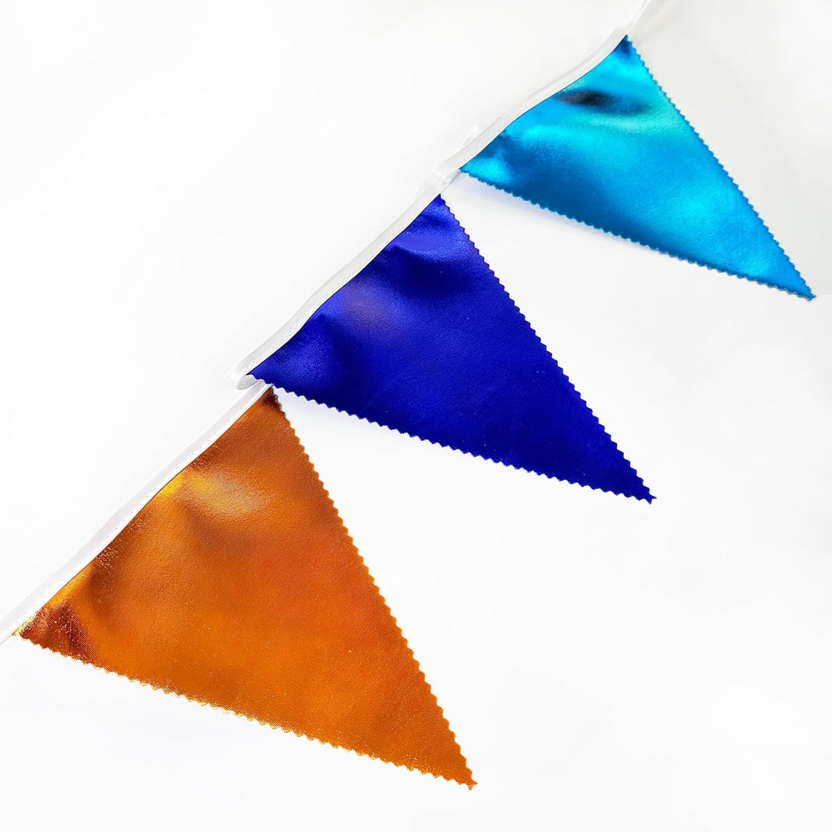 Orange Blue Party Decorations Metallic Fabric Triangle Pennant Flag Bunting Banner Garland for