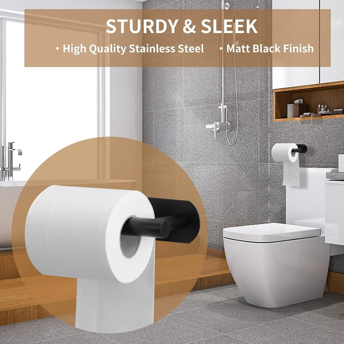 Toilet Paper Holder,Adhesive,Matt Black,Wall Mount,Toilet Paper Roll Holder,no