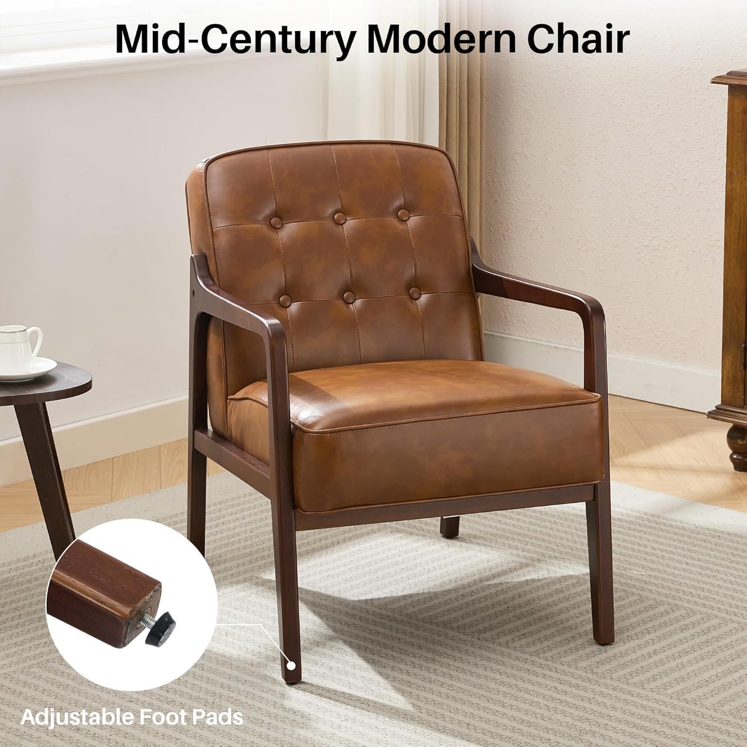 Faux Leather Accent Chair Set of 2, Mid Century Chair for Living Room, Upholstered Comfy Lounge