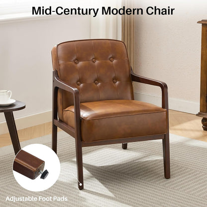 Faux Leather Accent Chair Set of 2, Mid Century Chair for Living Room, Upholstered Comfy Lounge
