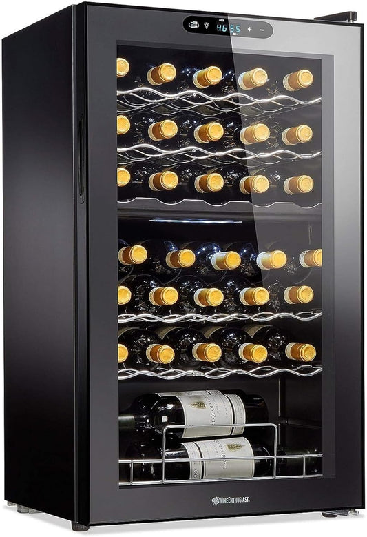 Wine Enthusiast 32-Bottle Dual Zone MAX Compressor Wine Cooler – Freestanding Mini Fridge with