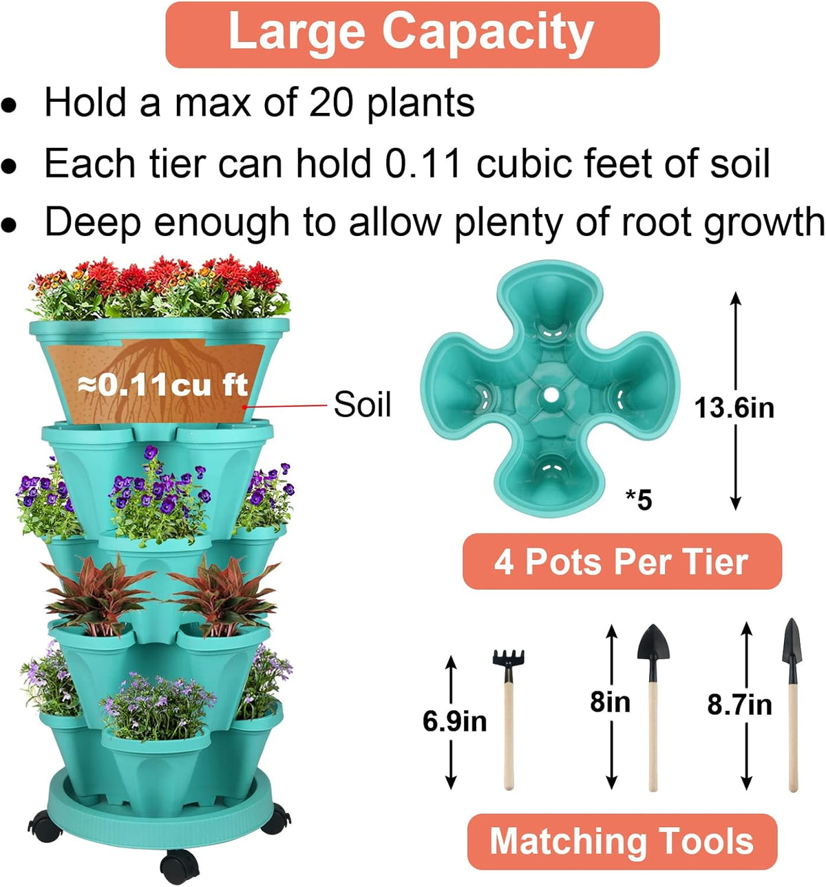 Vertical Planter 5 Tier Stackable Planters Garden Planters Strawberry Herb Flower and Vegetable