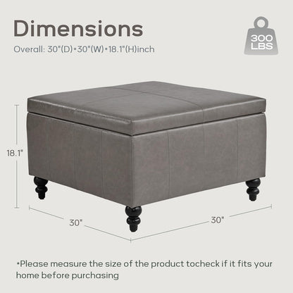 HUIMO Square Leather Storage Ottoman,Ottoman Coffee Table with Storage for Living Room (Taupe)
