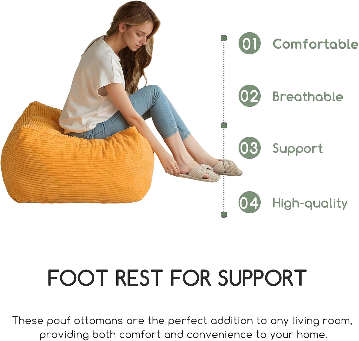 HIGOGOGO Square Stuffed Pouf Ottoman, Corduroy Poufs with Foam Chunk Filling, Furry and Fluffy Pouf