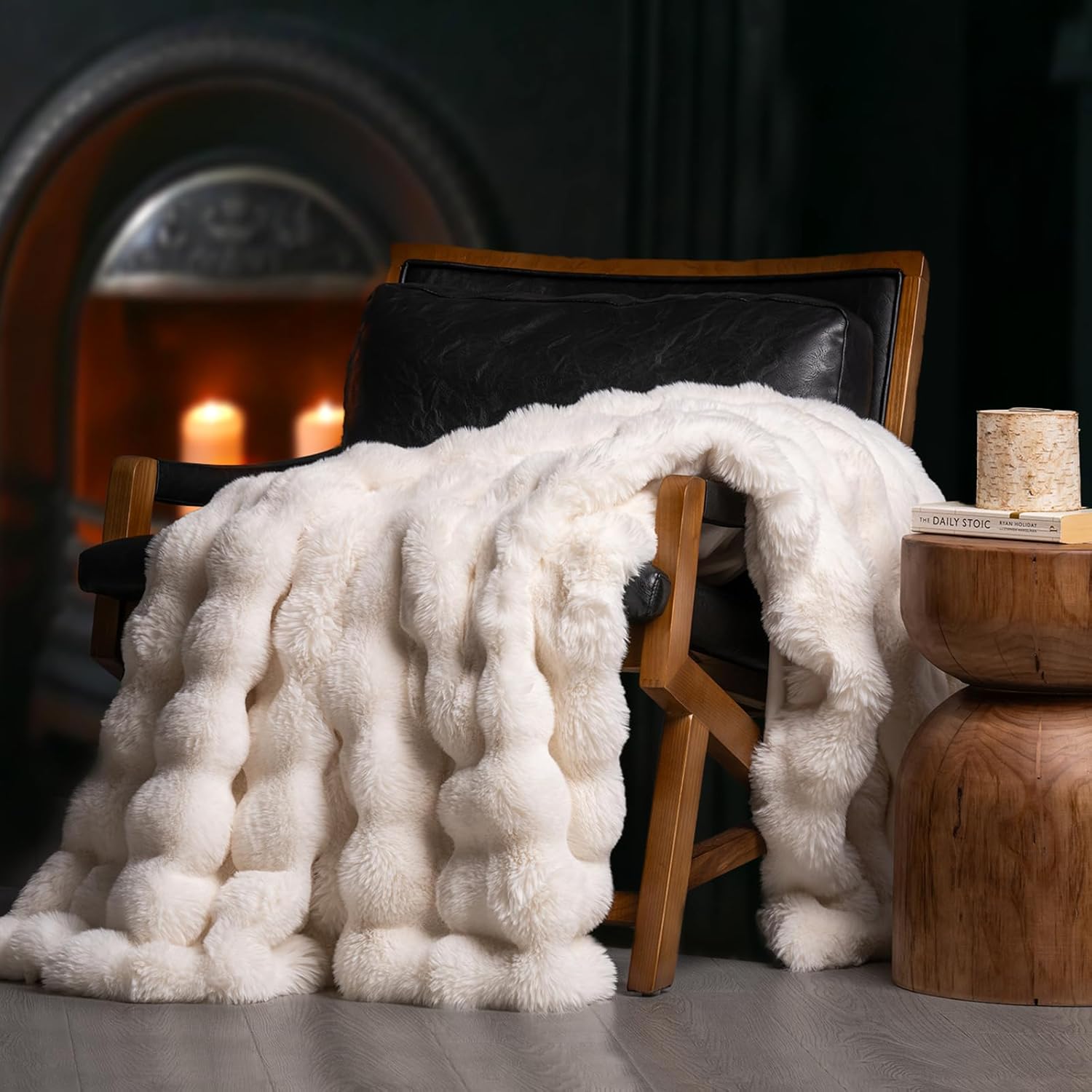 EVERGRACE Ultra Soft Luxury Fluffy Ridgeline Faux Rabbit Fur Throw Blanket, Thick Warm Bubble Throw
