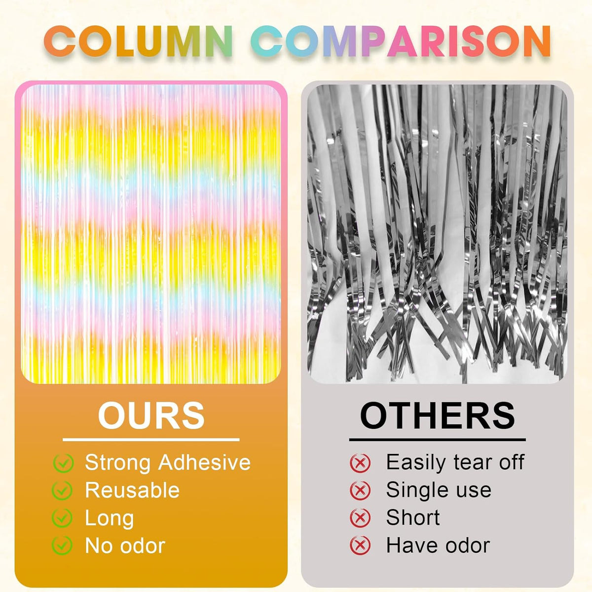 3 Pack 3.3 x 8.2 ft Pastel Rainbow Foil Fringe Backdrop Curtains, Tinsel Streamers Birthday Party