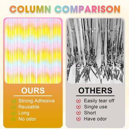 3 Pack 3.3 x 8.2 ft Pastel Rainbow Foil Fringe Backdrop Curtains, Tinsel Streamers Birthday Party