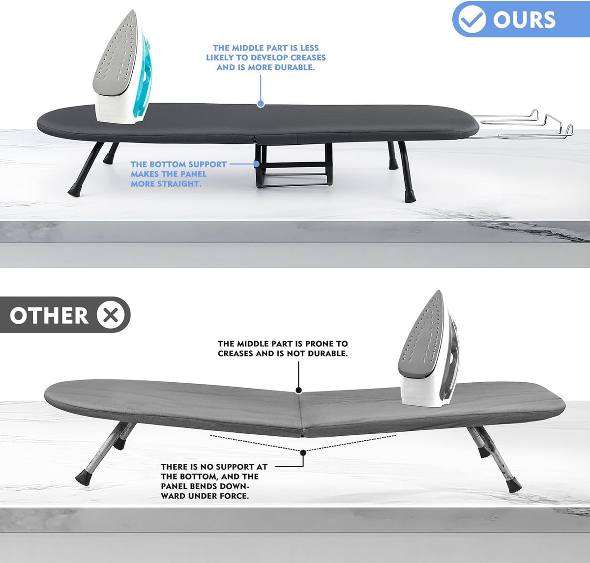 BiJun Small Ironing Board, Foldable Table Top Ompact Portable Mini Ironing Board w/Iron Rest, Set