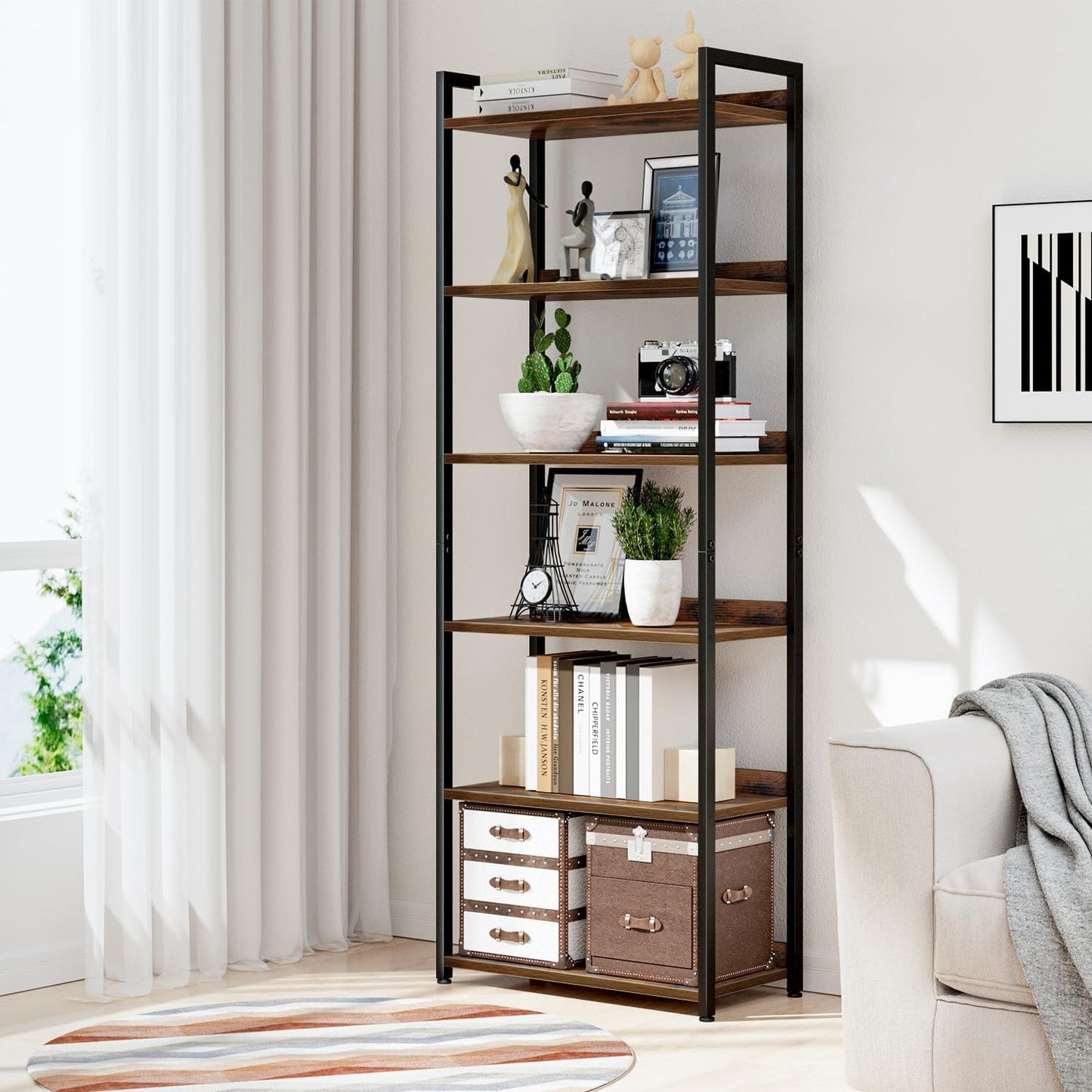 NUMENN Bookshelf, 6 Tier Bookshelves, Home Office Bookcase Shelf Storage Organizer, Free Standing