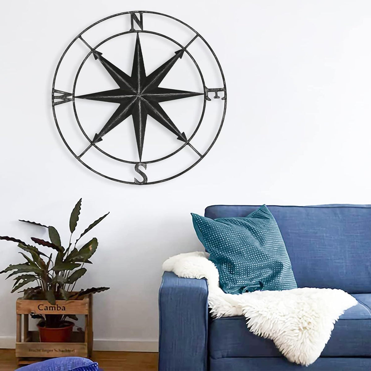 aboxoo Round Metal Compass Decorative Compass Metal Wall Art Hanging Wall Sculpture 11 Inch Black