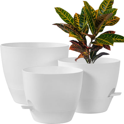 FaithLand 3-Pack Large Planter Pots, 12 10 9 Inch Self Watering Flower Pots for Indoor Outdoor
