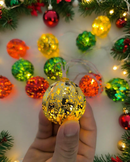 Christmas Tree Ball Ornament Lights 7FT Battery Operated Christmas Lights Indoor 10 LED Colored