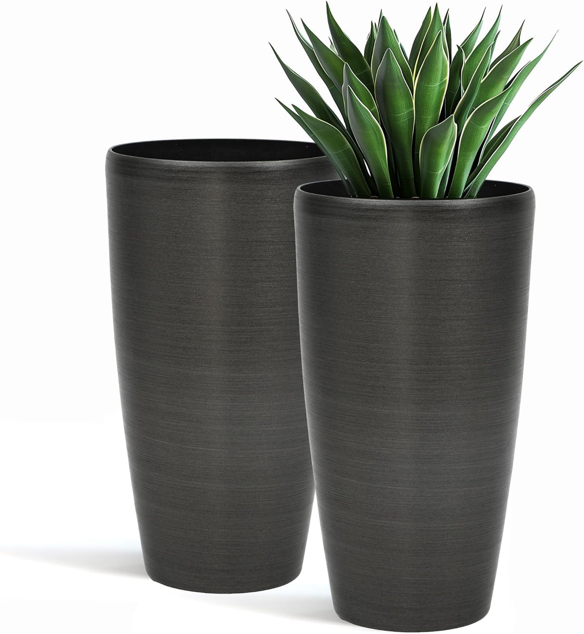 22.8" Resin Planters for Outdoor Plants, Set of 2 Modern Large Flower Pots with Handmade Brushed