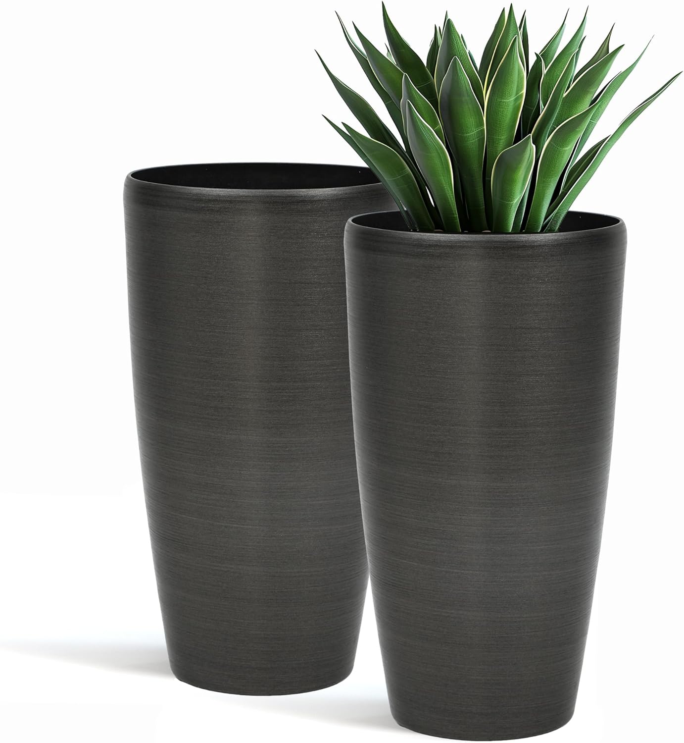 22.8" Resin Planters for Outdoor Plants, Set of 2 Modern Large Flower Pots with Handmade Brushed