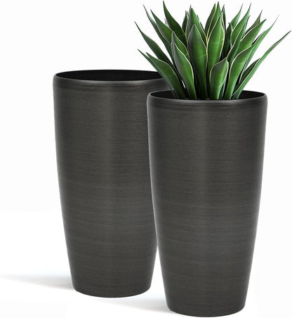 22.8" Resin Planters for Outdoor Plants, Set of 2 Modern Large Flower Pots with Handmade Brushed