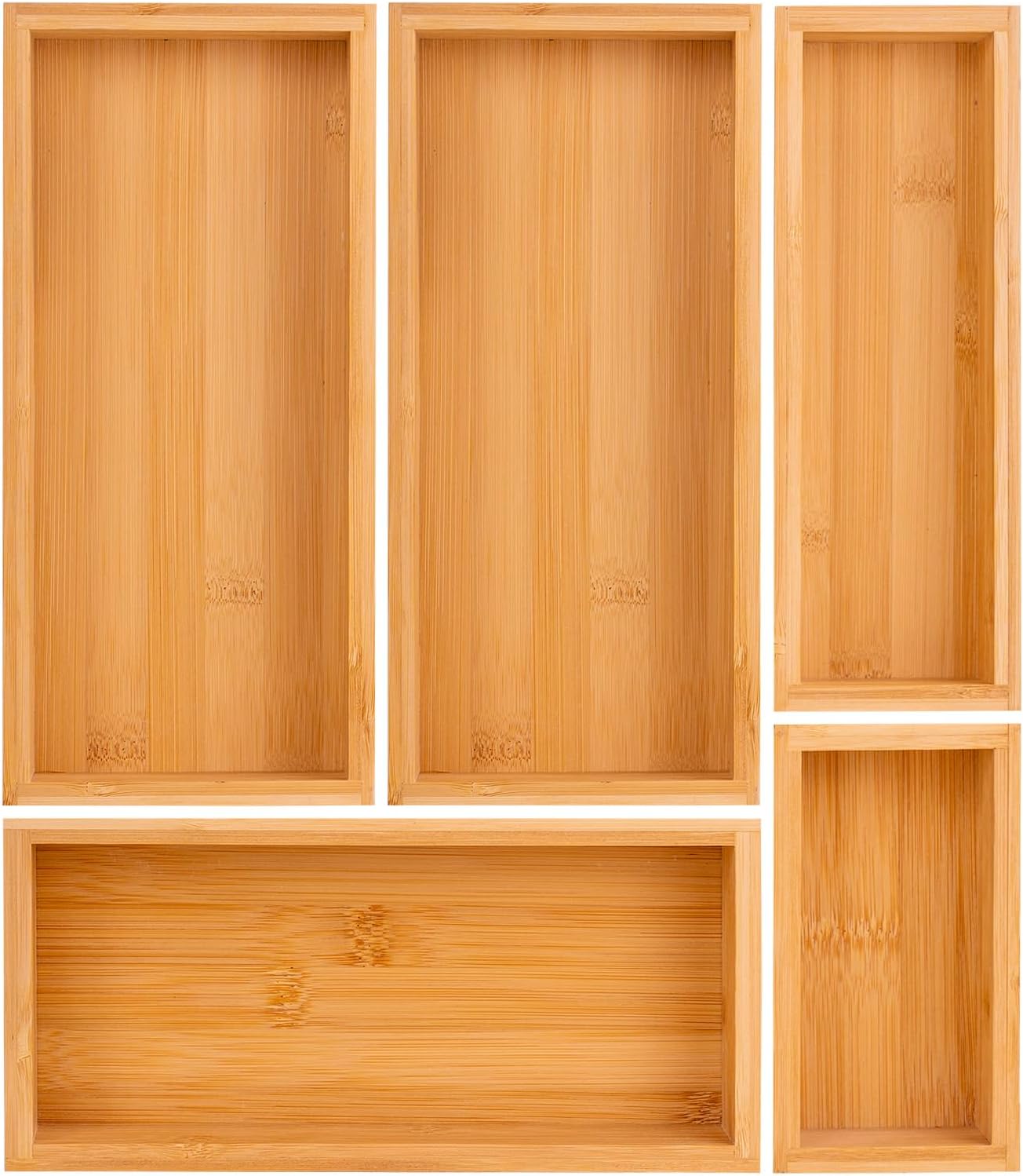 bamboo drawer organizer Set，expandable drawer dividers,wooden storage organizers,large trays for