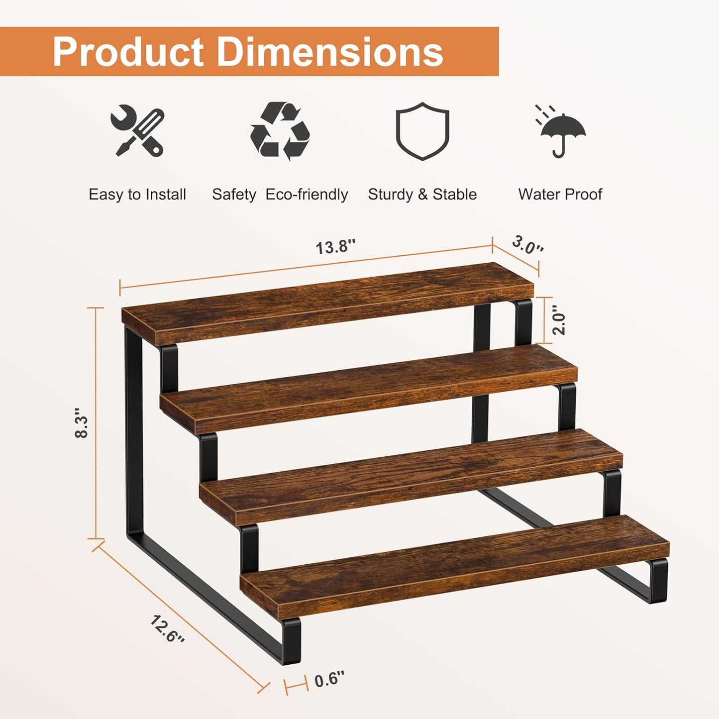 Giikin 4 Tier Spice Rack, Set of 2 Wooden Spice Rack for Countertop, Kitchen Counter Storage