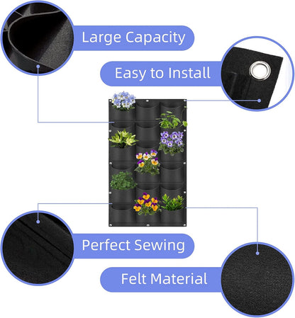 18 Pockets Hanging Planter Bags, Hanging Vertical Wall Mounted Plant Planting Grow Bags, Herb