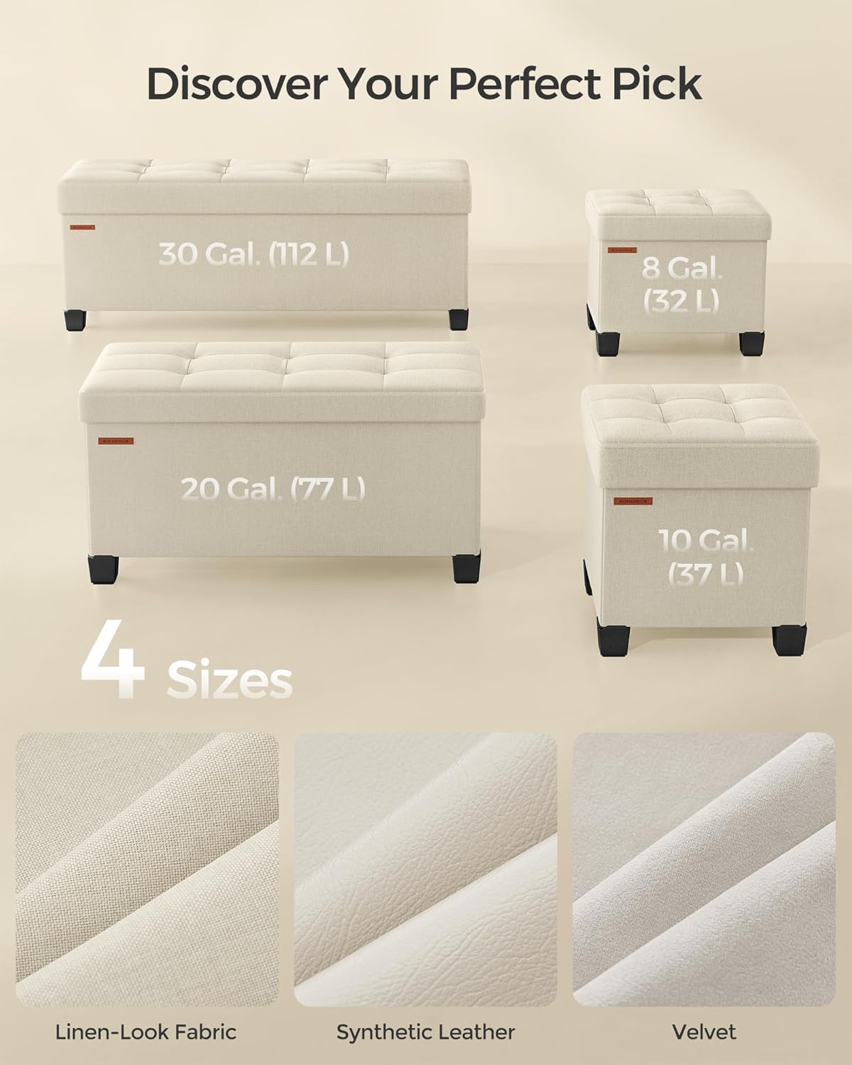 SONGMICS Storage Ottoman, Small Ottoman Foot Rest with Legs, 12.6 x 15.8 x 13.2 Inches Foot Stool
