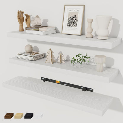 Fun Memories 30 Inch Floating Shelves Set of 3, Farmhouse White Wall Shelves for Kitchen, Living