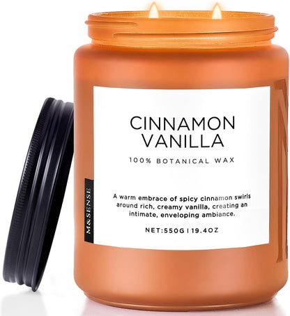 M&SENSE Cinnamon Vanilla Fall Scented Candles for Home, Natural Soy Wax 19.4oz 110 Hours Large Long