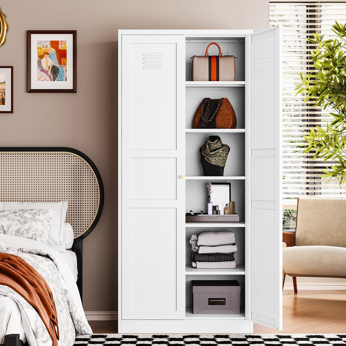 Letaya White Storage Cabinet with Adjustable Shelves-Metal Home Kitchen Pantry Cabinets with