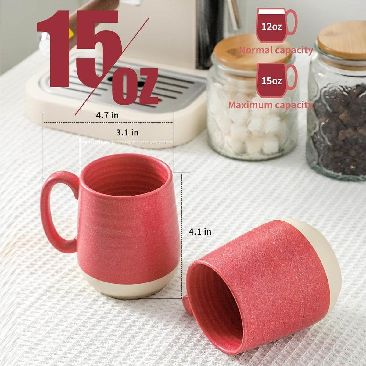 Hasense Coffee Mugs Set of 4, 15 oz Large Porcelain Mugs with Handle for Women Men, Colorful