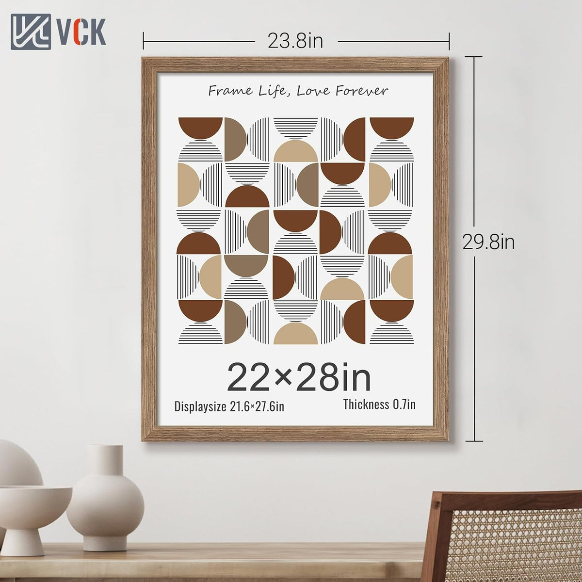 VCK 22x28 Frame 3 Pack - Brown Walnut, Natural Textured Solid Wood Poster Picture Frame, Wall
