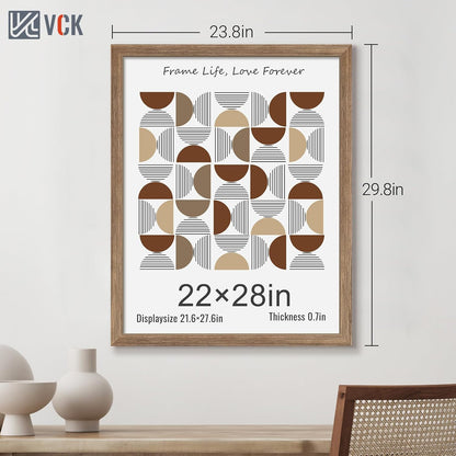 VCK 22x28 Frame 3 Pack - Brown Walnut, Natural Textured Solid Wood Poster Picture Frame, Wall