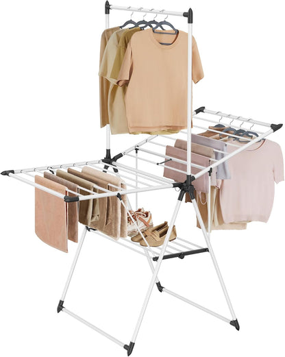 SONGMICS Clothes Drying Rack, Foldable 2-Level Laundry Drying Rack, Free-Standing Airer, 1