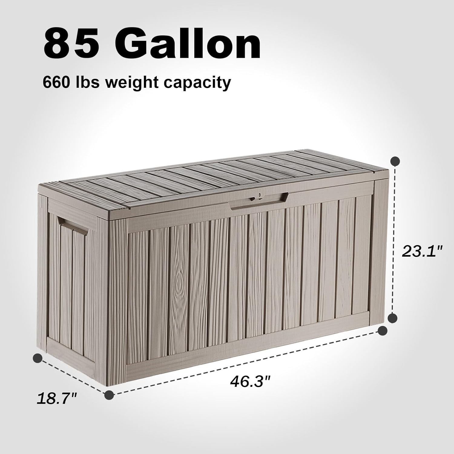 Vixzen 85 Gallon Resin Deck Box, Lockable Outdoor Storage Box for Patio Cushions Storage