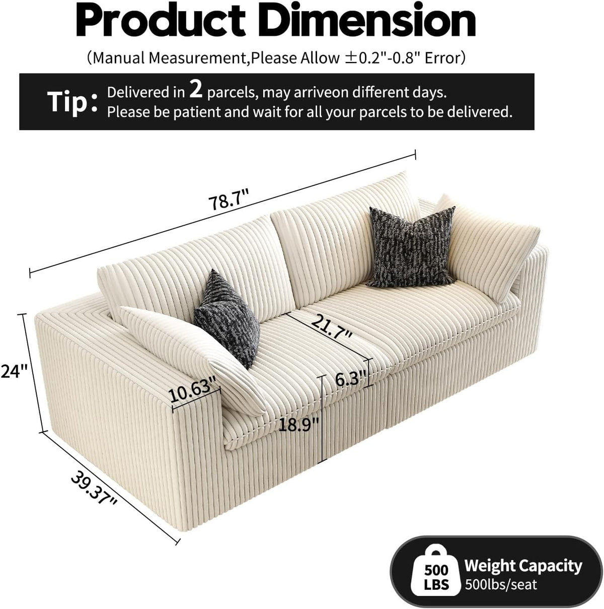 LoveSeat Cloud Couch Modular Sectional Sofa for Living Room,Modern Sofa with Deep Seat，2 Seater