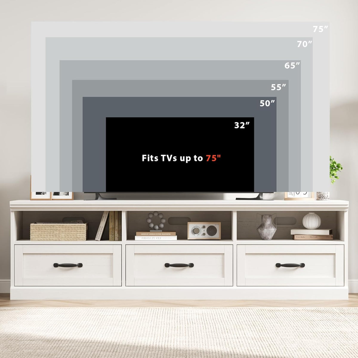 IDEALHOUSE 70in TV Stand for TVs up to 80", Mid Century Modern Entertainment Center with Storage