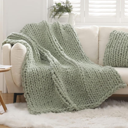 WESHIONGOO Chunky Knit Blanket Throw 50"×60" Knitted Throw Blankets for Couch Bed Fluffy Soft