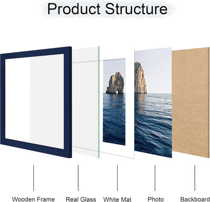 12x12 Picture Frame Set of 4, 12 x 12 Wood Photo Frames with Mat for 10x10 or 30x30cm Diamond