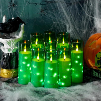 Flickering Flameless LED Candles,Battery Operated Candles 9 Pcs with Embedded Star String,Acrylic