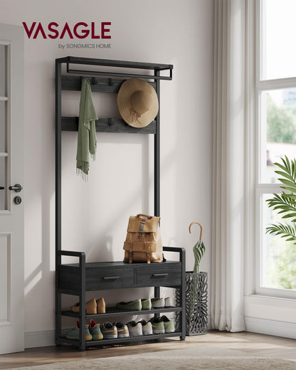 VASAGLE Hall Tree with Bench and Shoe Storage, 2 Fabric Drawers, 10 Hooks