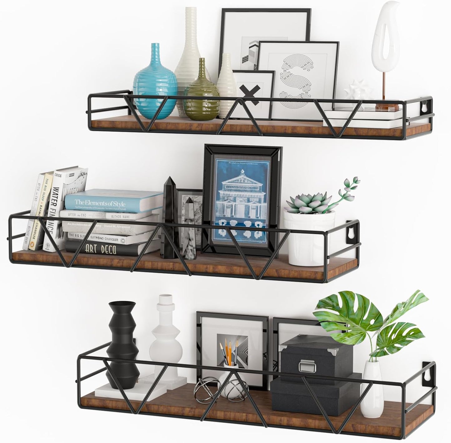 Floating Shelves Set of 3, Home Wood Wall Shelf, Farmhouse Shelf for Bedroom, Wall Mounted Floating