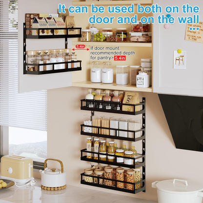 X-cosrack 6-Tier Wall-Mounted Spice Rack Organizer with Mixed Basket Sizes, Height-Adjustable