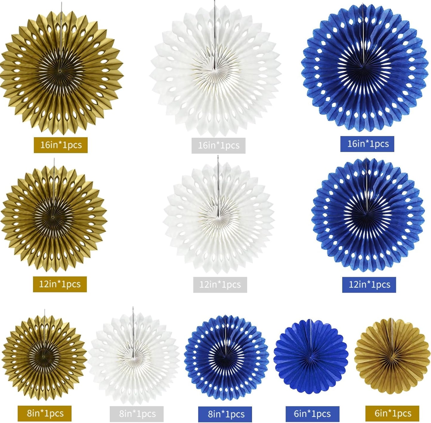 BEISHIDA Blue Gold White Hanging Honeycomb Round Paper Fans Decoration Set for New Year Baby Shower