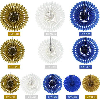 BEISHIDA Blue Gold White Hanging Honeycomb Round Paper Fans Decoration Set for New Year Baby Shower